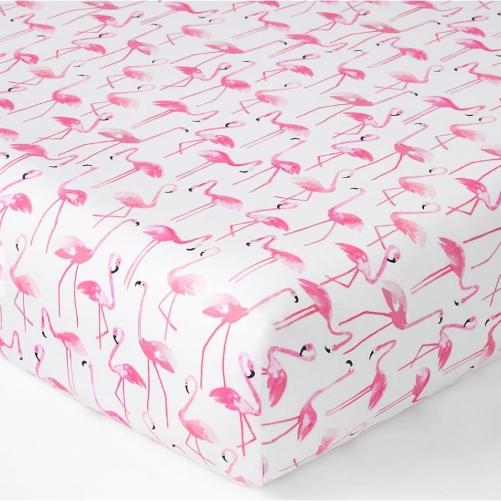 Pottery Barn kids Flamingo Print crib organic Fitted Sheet